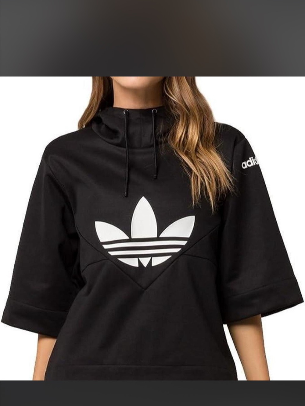 adidas Black Trefoil Short-Sleeve Hoodie